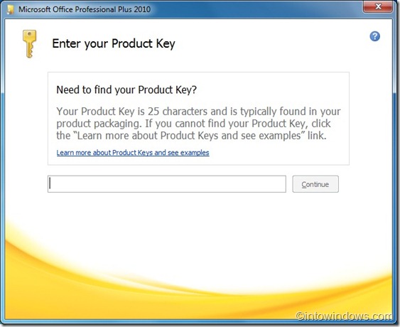 Nhập key để tiếp tục tiến trình cài đặt Microsoft Office 2010