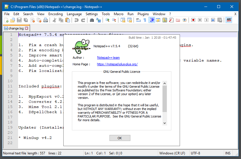 Giao diện chính của phần mềm Notepad++